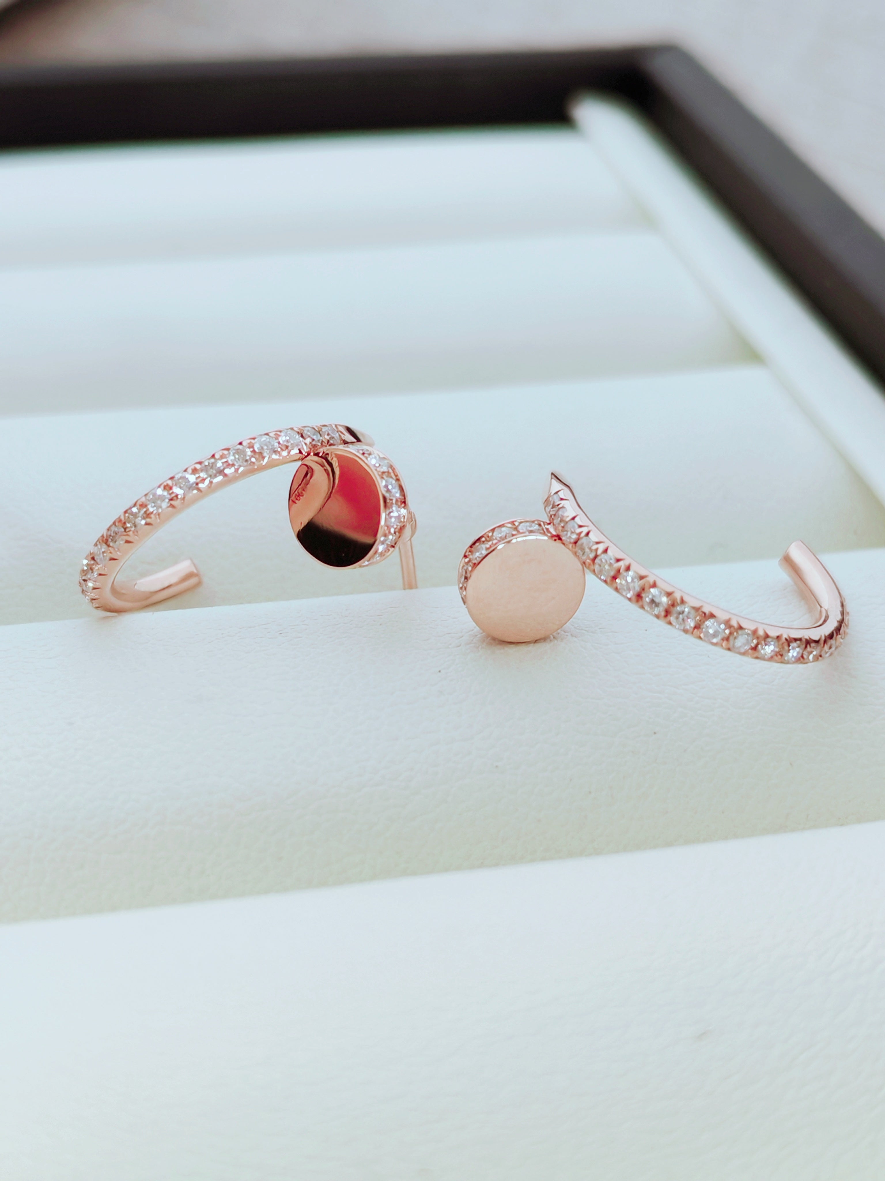 18K Rose Gold Diamond Disc Hoop Earrings