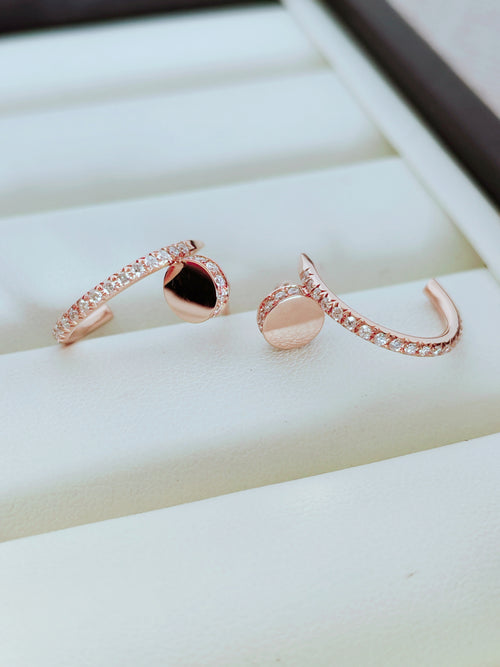 18K Rose Gold Diamond Disc Hoop Earrings