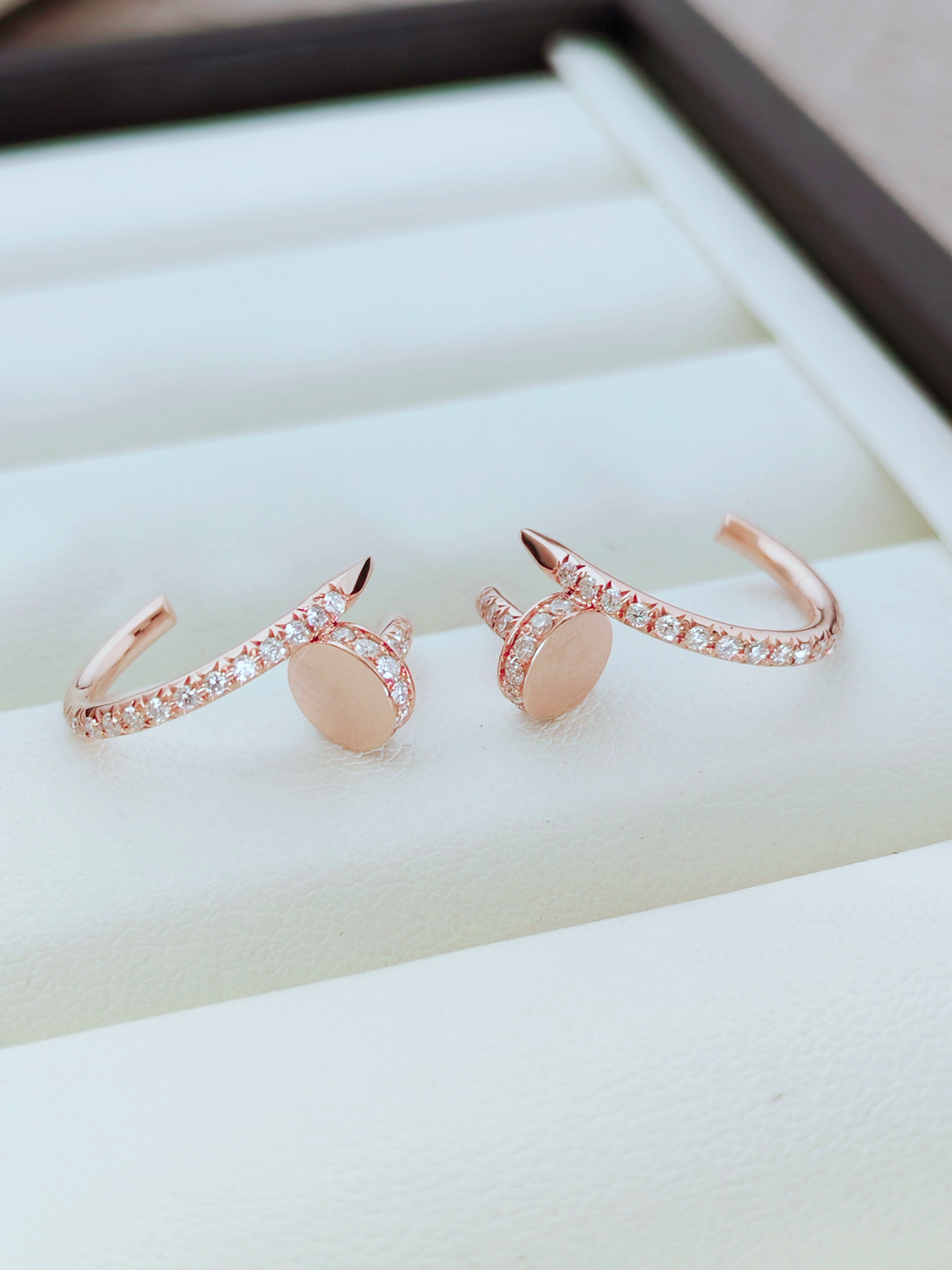 18K Rose Gold Diamond Disc Hoop Earrings