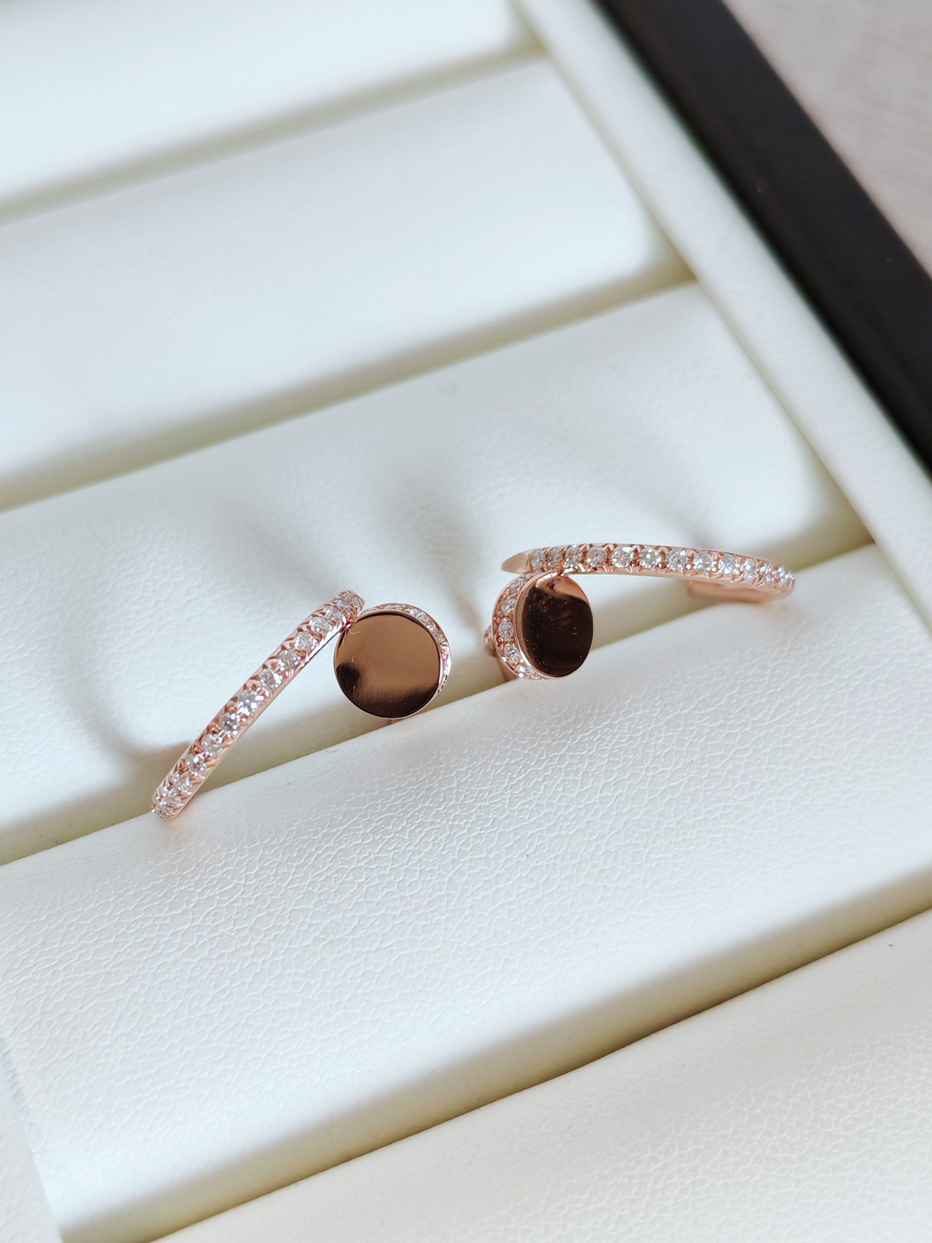 18K Rose Gold Diamond Disc Hoop Earrings