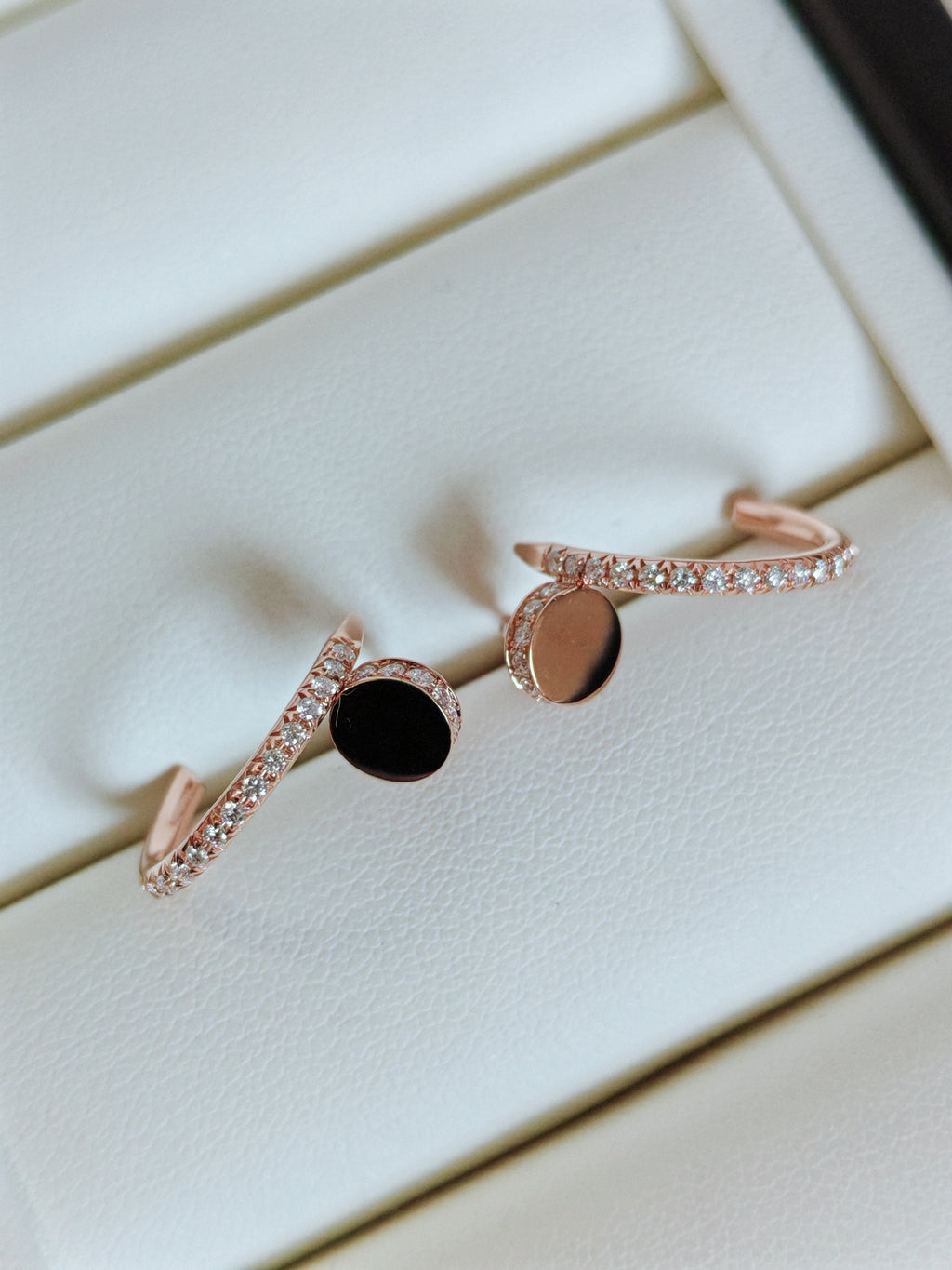 18K Rose Gold Diamond Disc Hoop Earrings