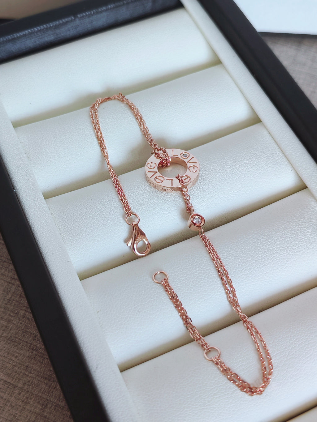 LOVE bracelet, on a chain, 2 pink sapphires
