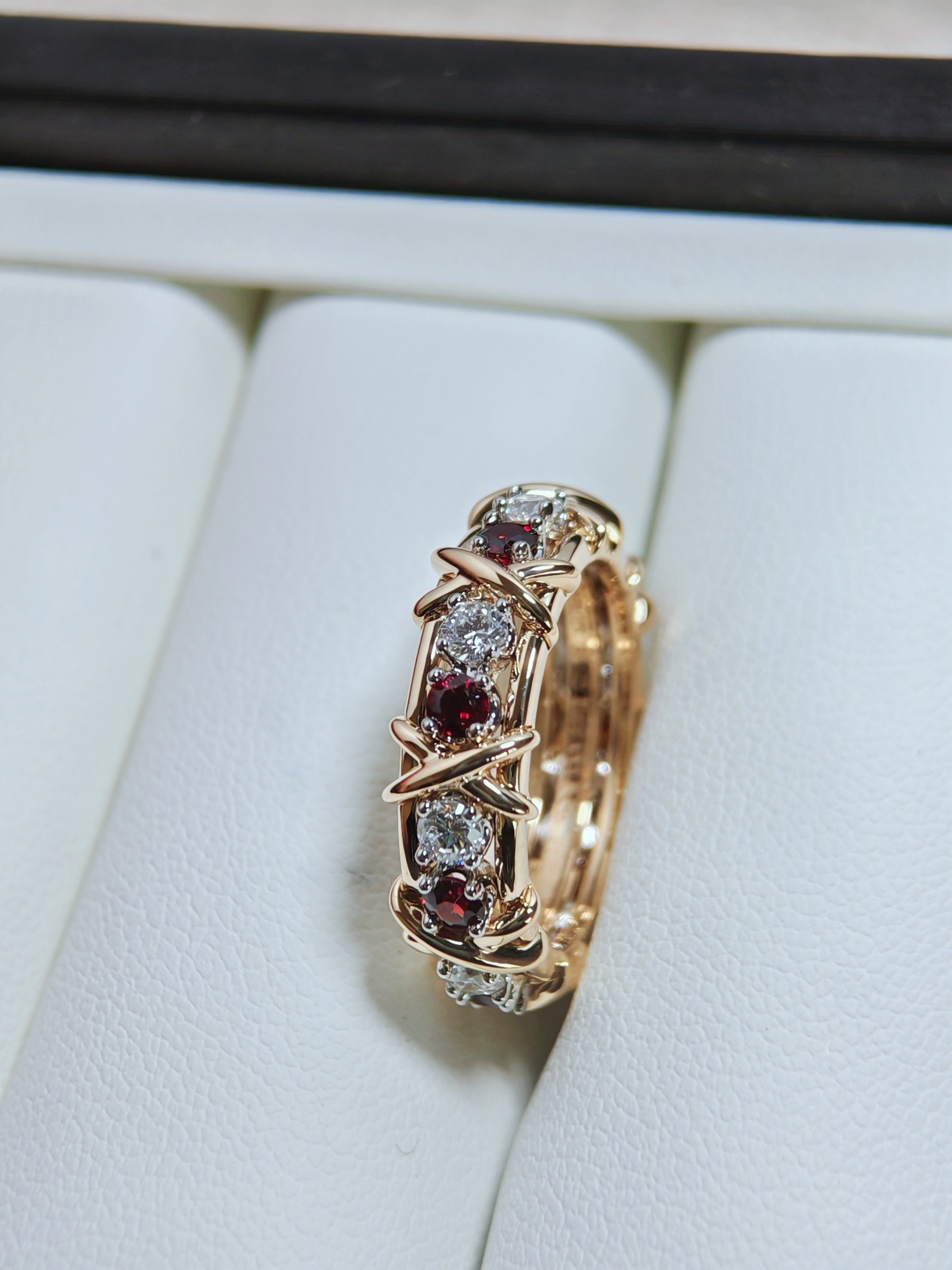 Sixteen Stone by T Ring in Yellow Gold & Platinum with Diamonds and Rubies