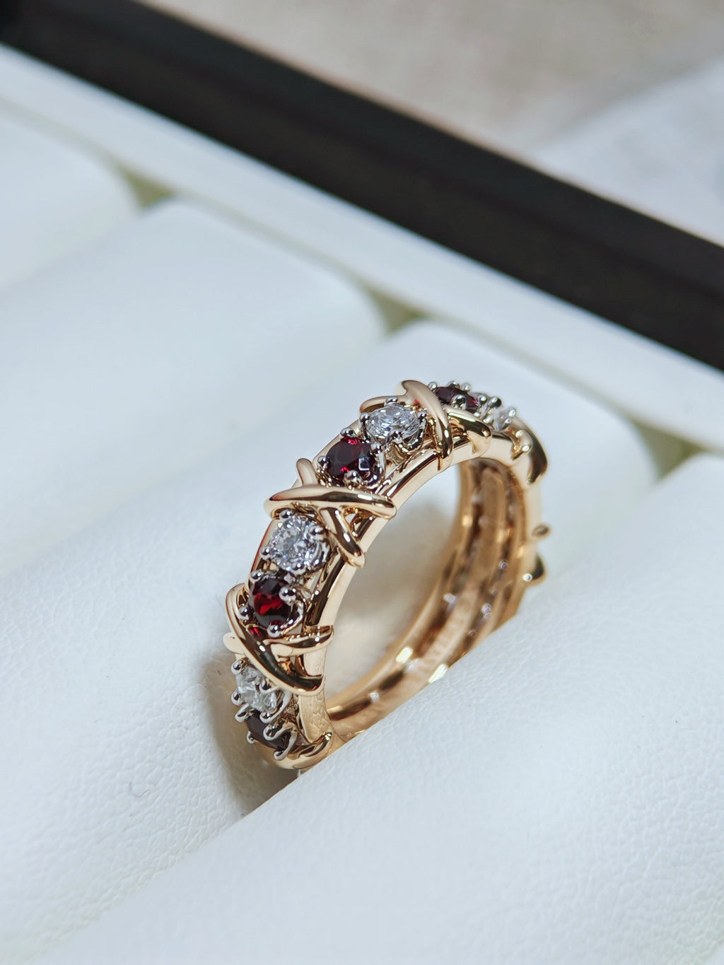 Sixteen Stone by T Ring in Yellow Gold & Platinum with Diamonds and Rubies