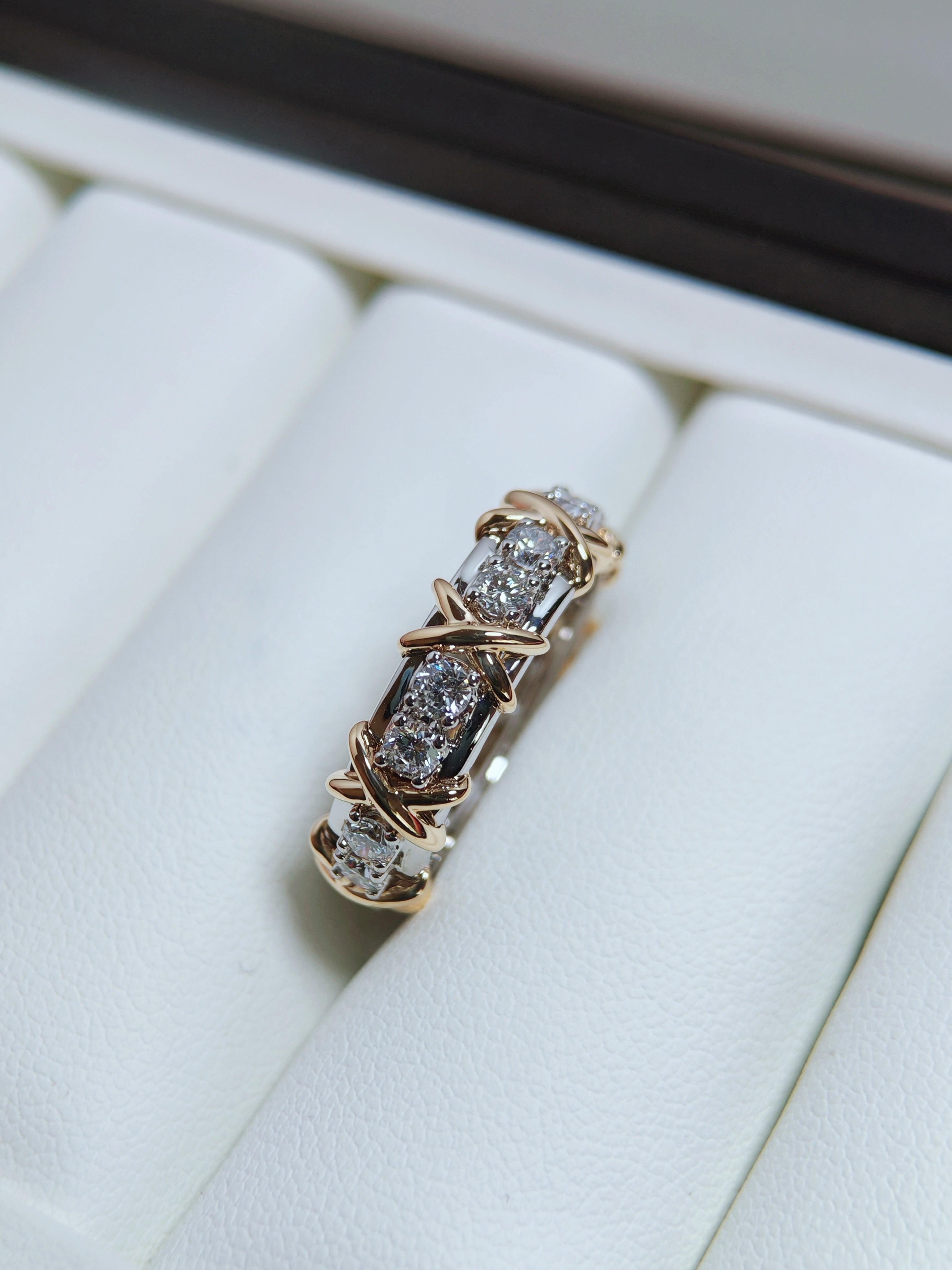 Sixteen Stone by T Ring in Yellow Gold & Platinum with Diamonds and Rubies
