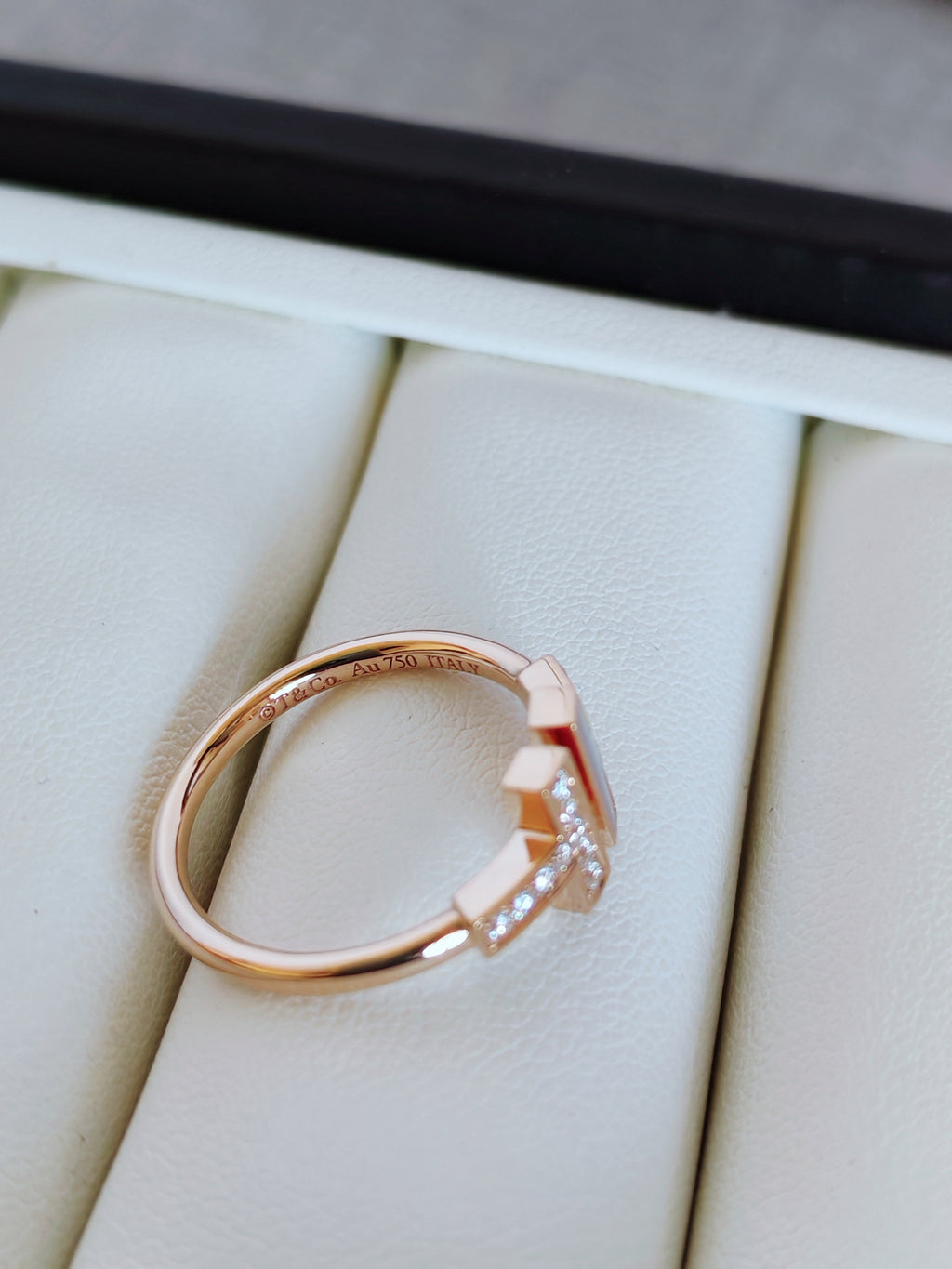TT Wire Ring in Rose Gold with Diamonds and Mother-of-pearl