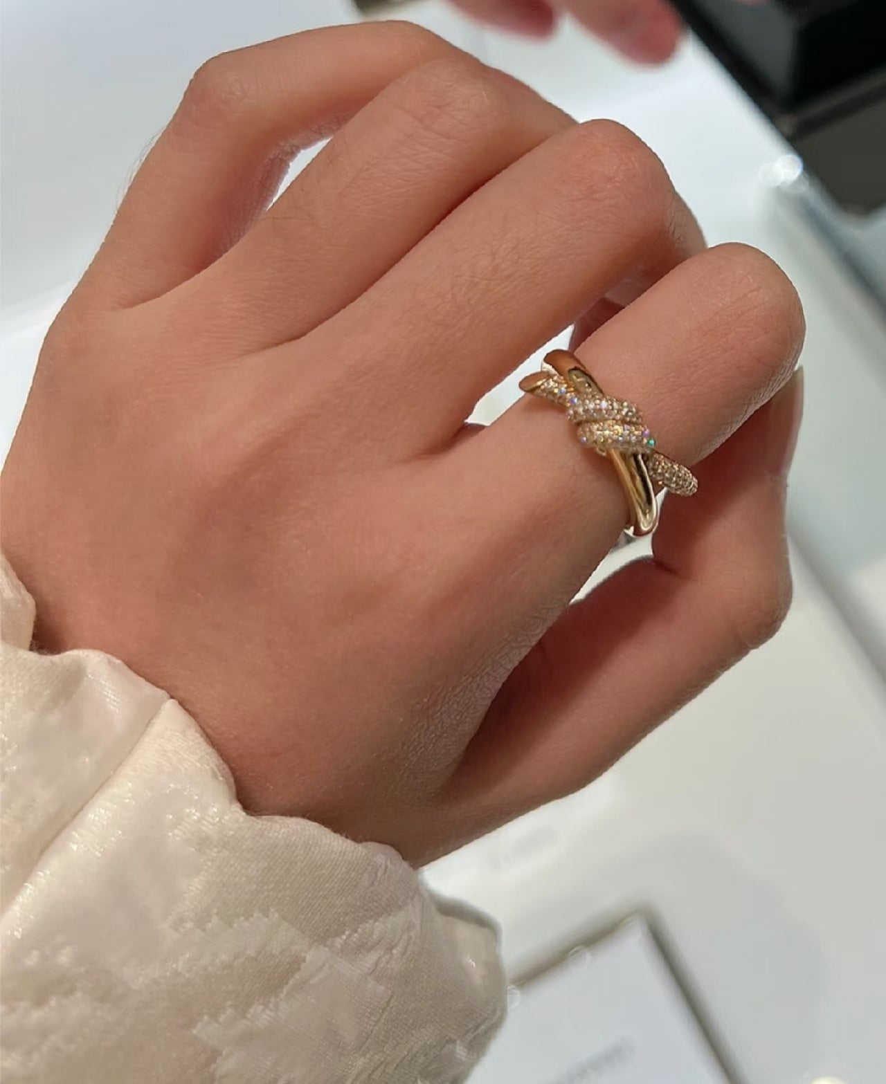 T Knot Ring in Rose Gold with Diamonds
