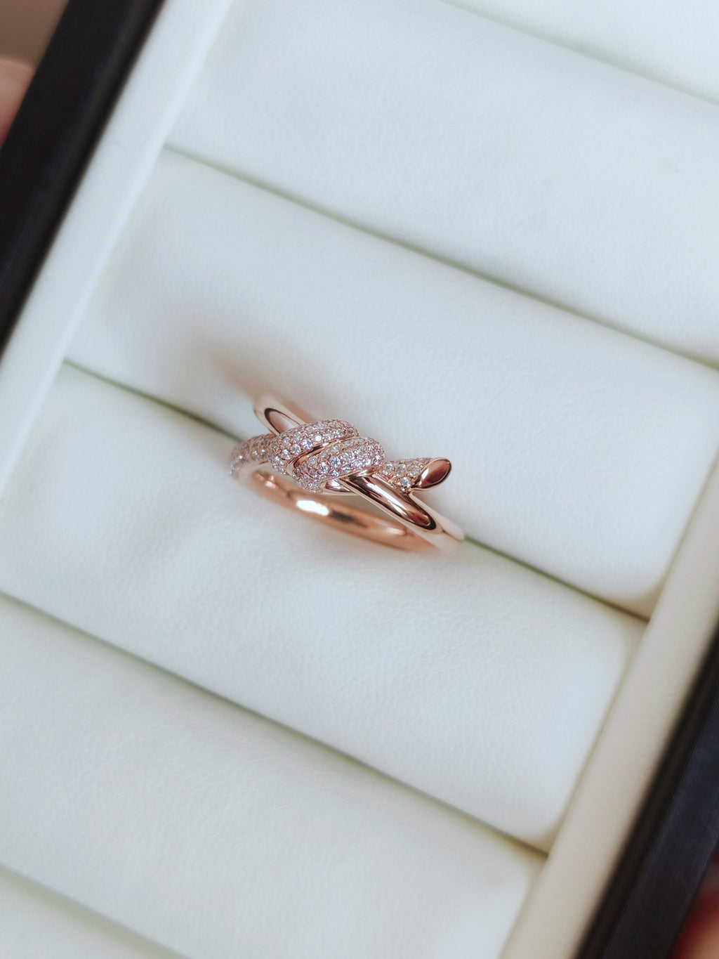 T Knot Ring in Rose Gold with Diamonds