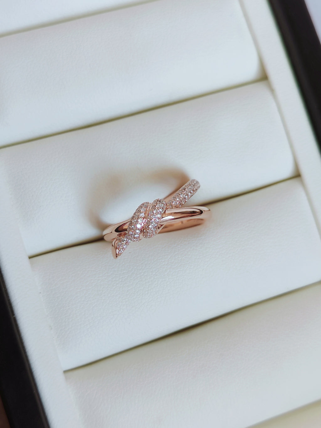 T Knot Ring in Rose Gold with Diamonds