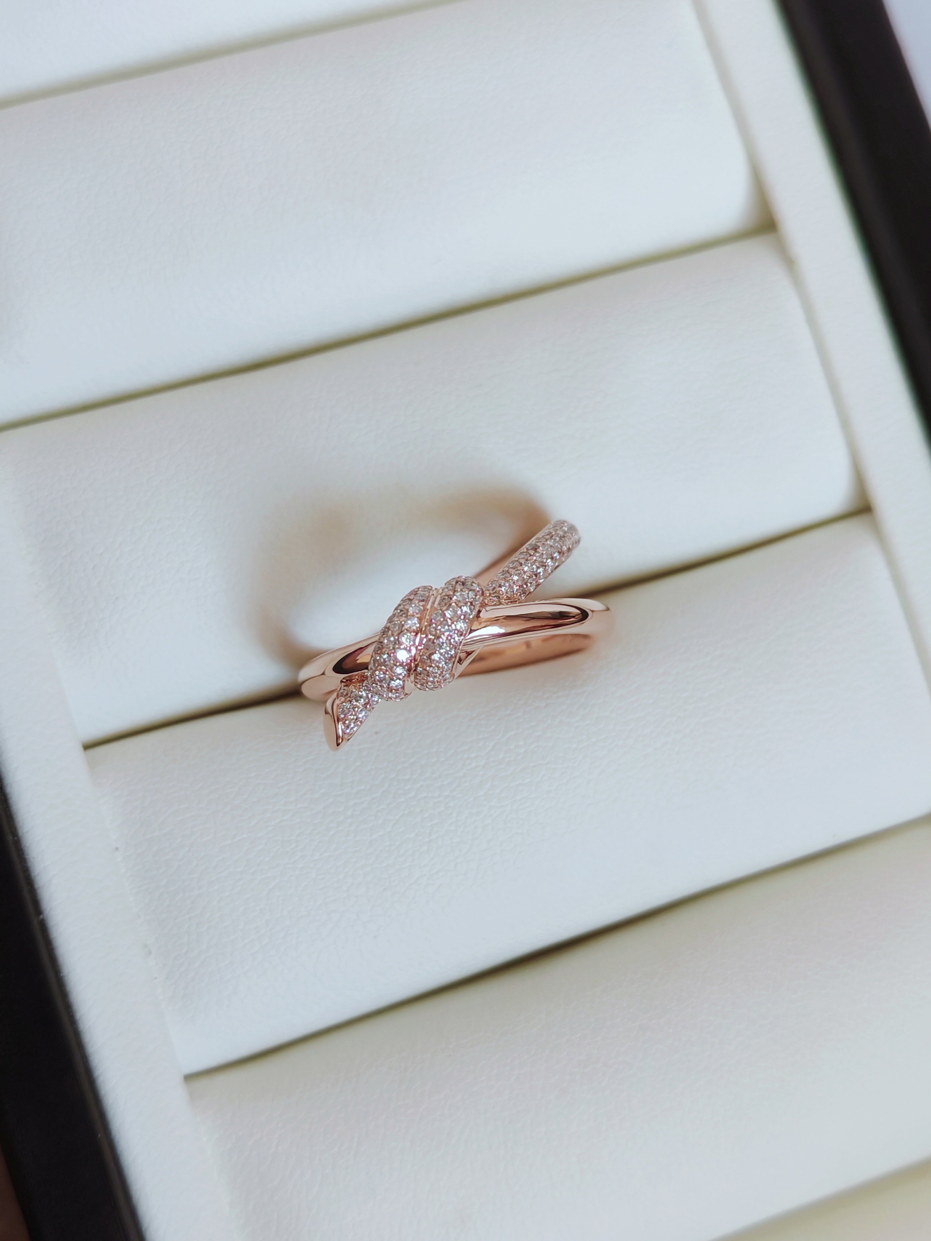 T Knot Ring in Rose Gold with Diamonds