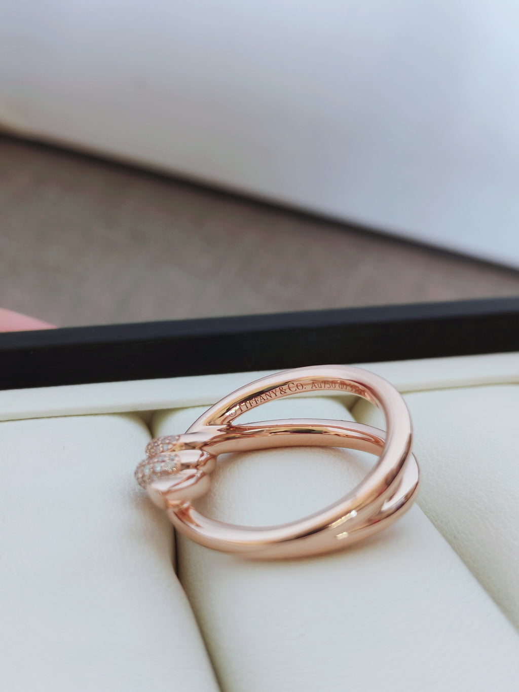 T Knot Ring in Rose Gold with Diamonds