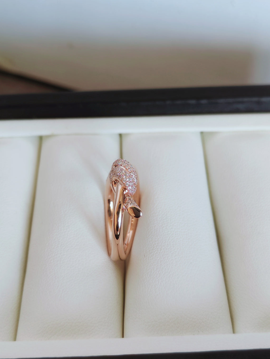 T Knot Ring in Rose Gold with Diamonds